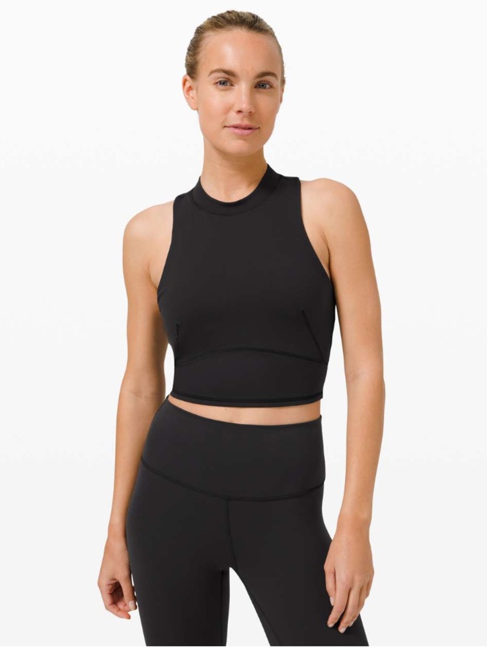 Lululemon Everlux and Mesh Cropped Tank Black High-Neck Racerback Top Size 4